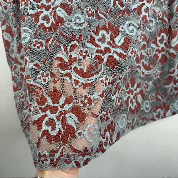 GANNI Lace Blouse Top Women's 40 US 8/10 M Teal Rust Floral Sheer Long‎ Sleeve - Picture 8 of 8